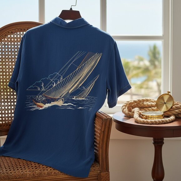 Tori Richard Other - NWT Tori Richard Blue Button Down Shirt Small Embroidered Canoe